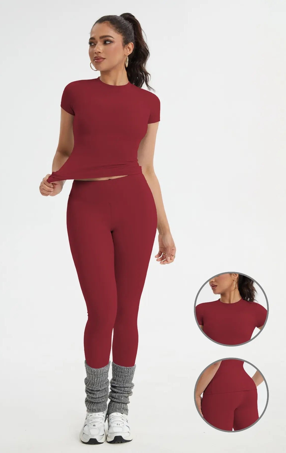 Women'S Sportswear Set, Slim-Fit Short Sleeves & High-Waisted Yoga Pants, Ideal for Gym Running Outdoor Activities, Gym Yoga Outfit