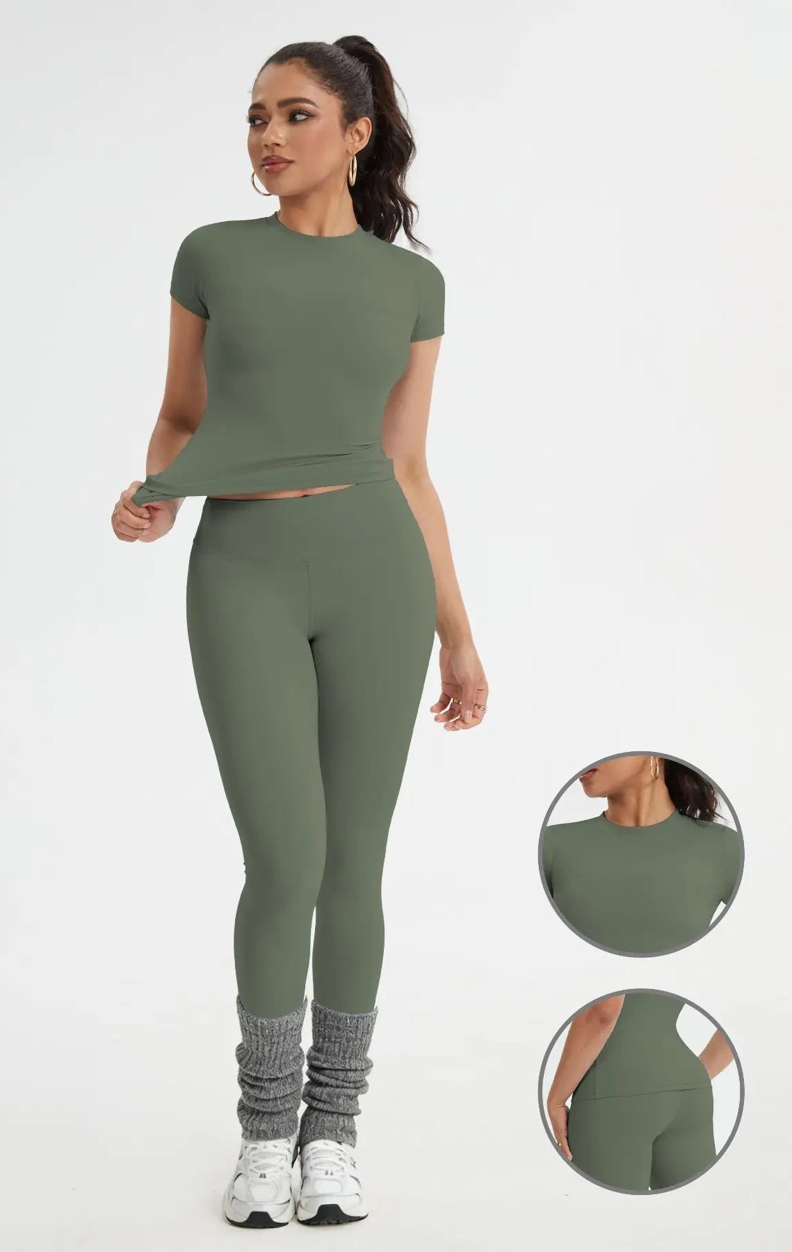 Women'S Sportswear Set, Slim-Fit Short Sleeves & High-Waisted Yoga Pants, Ideal for Gym Running Outdoor Activities, Gym Yoga Outfit