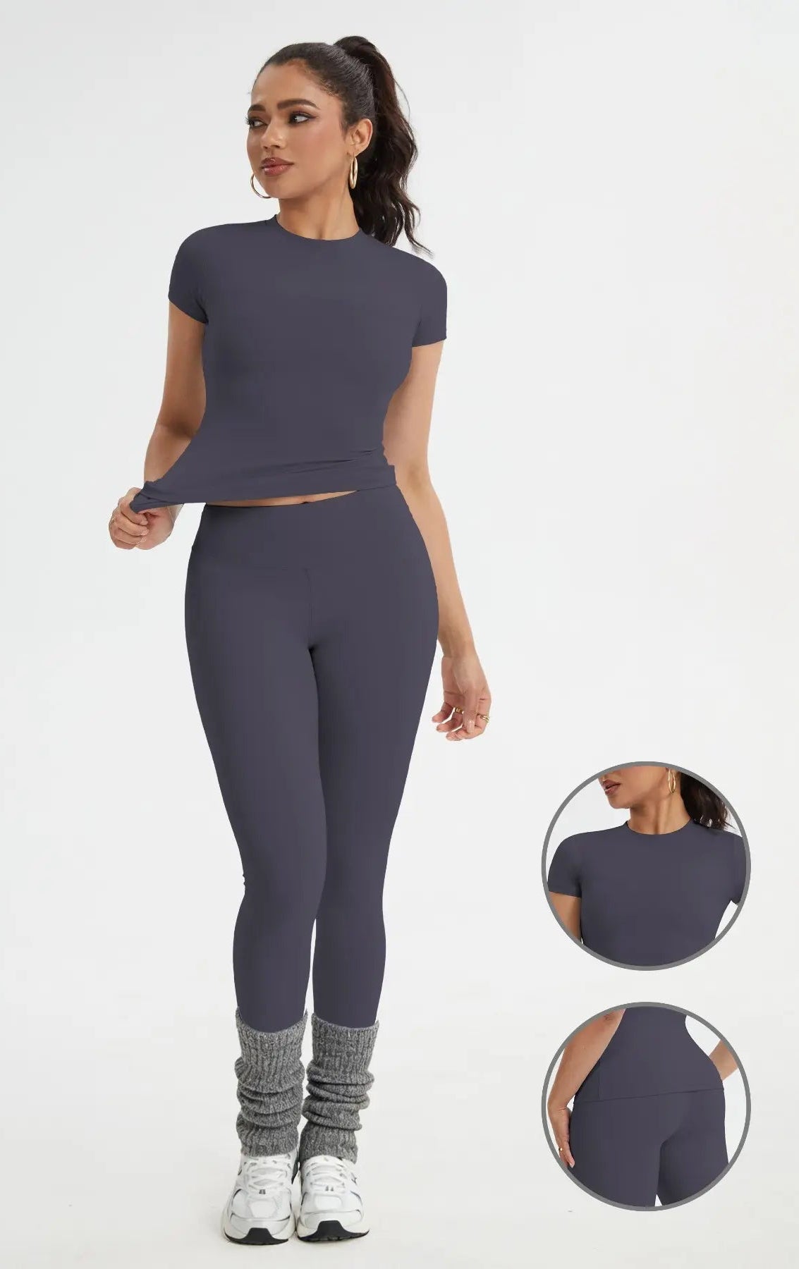 Women'S Sportswear Set, Slim-Fit Short Sleeves & High-Waisted Yoga Pants, Ideal for Gym Running Outdoor Activities, Gym Yoga Outfit