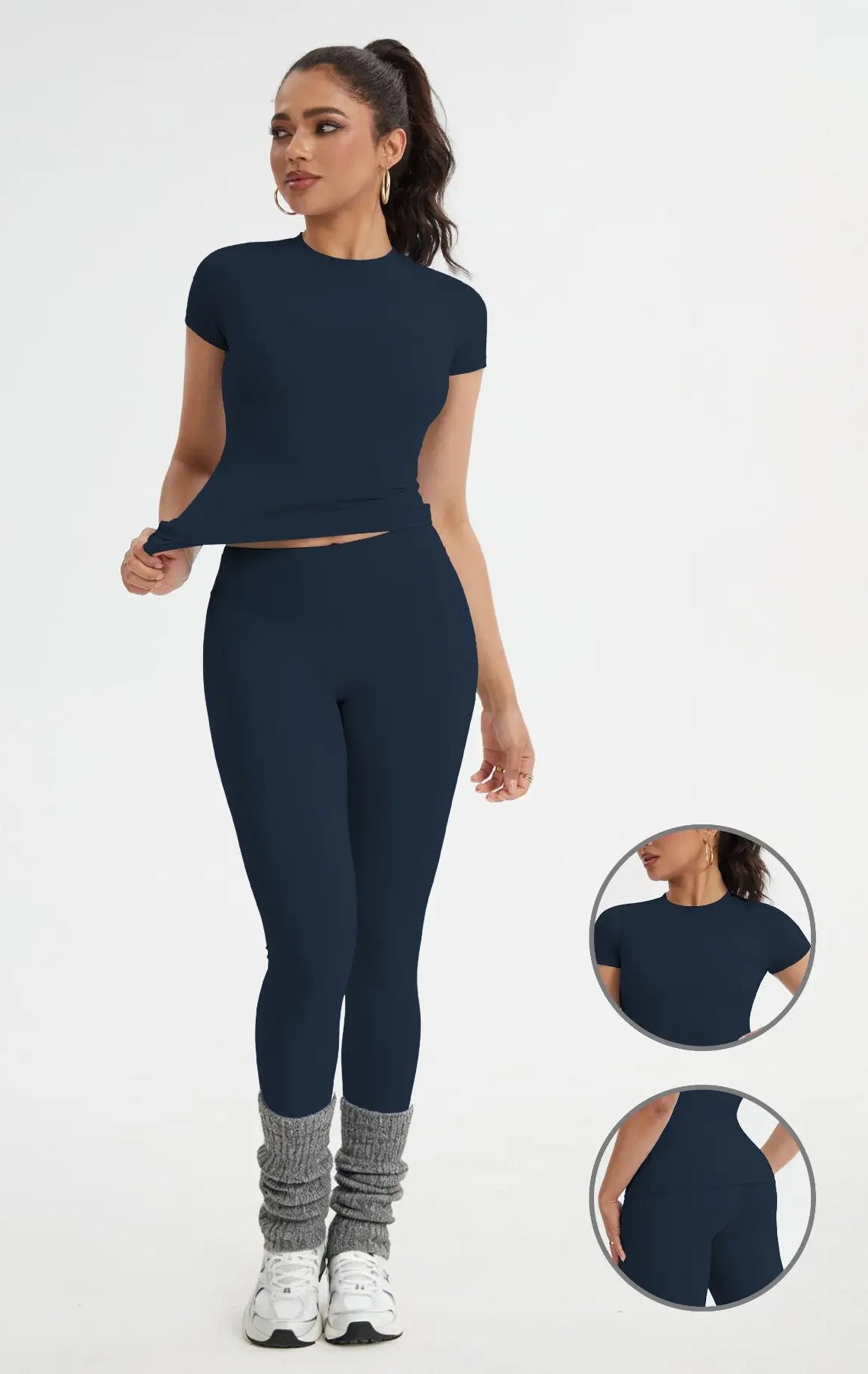 Women'S Sportswear Set, Slim-Fit Short Sleeves & High-Waisted Yoga Pants, Ideal for Gym Running Outdoor Activities, Gym Yoga Outfit