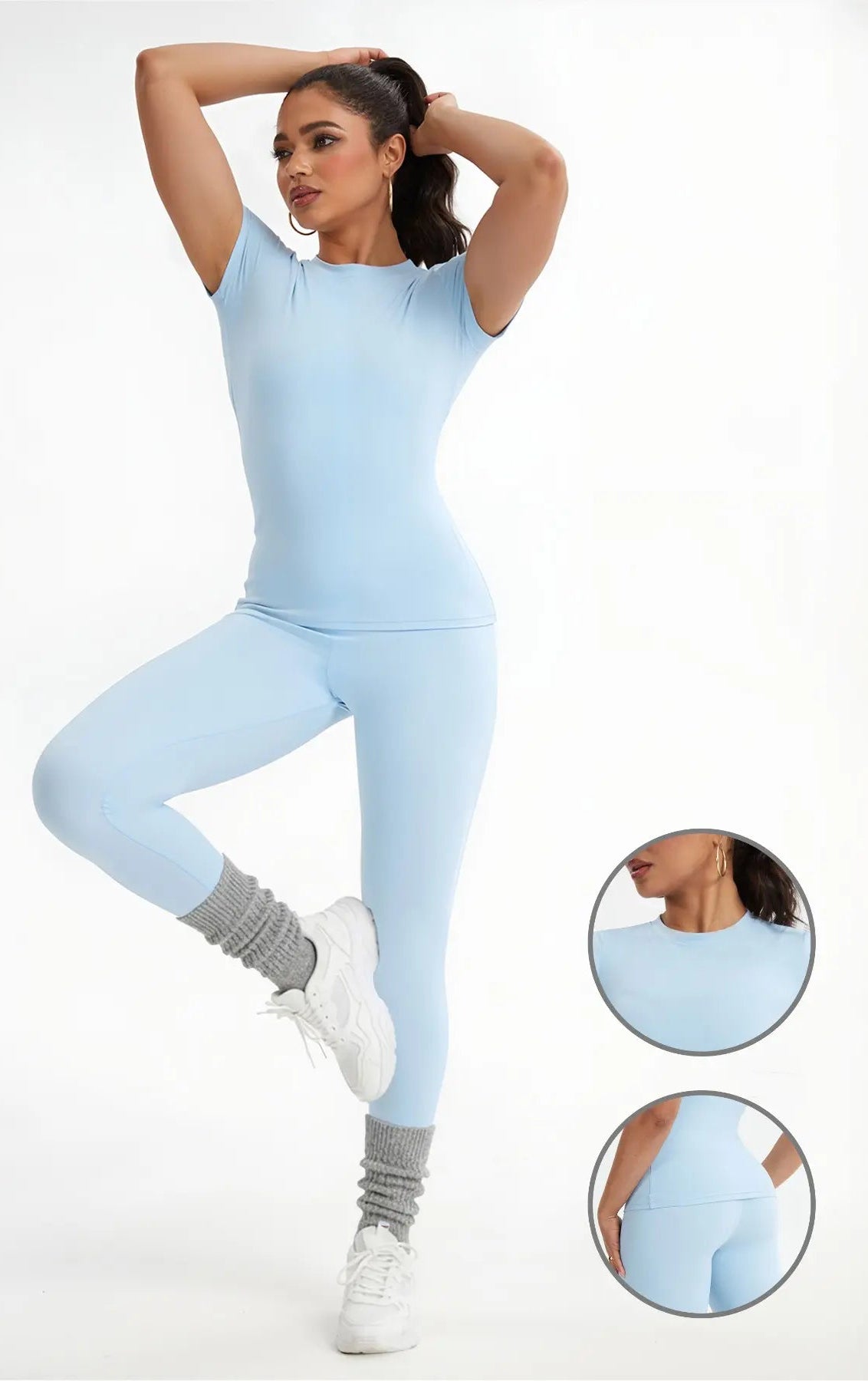 Women'S Sportswear Set, Slim-Fit Short Sleeves & High-Waisted Yoga Pants, Ideal for Gym Running Outdoor Activities, Gym Yoga Outfit
