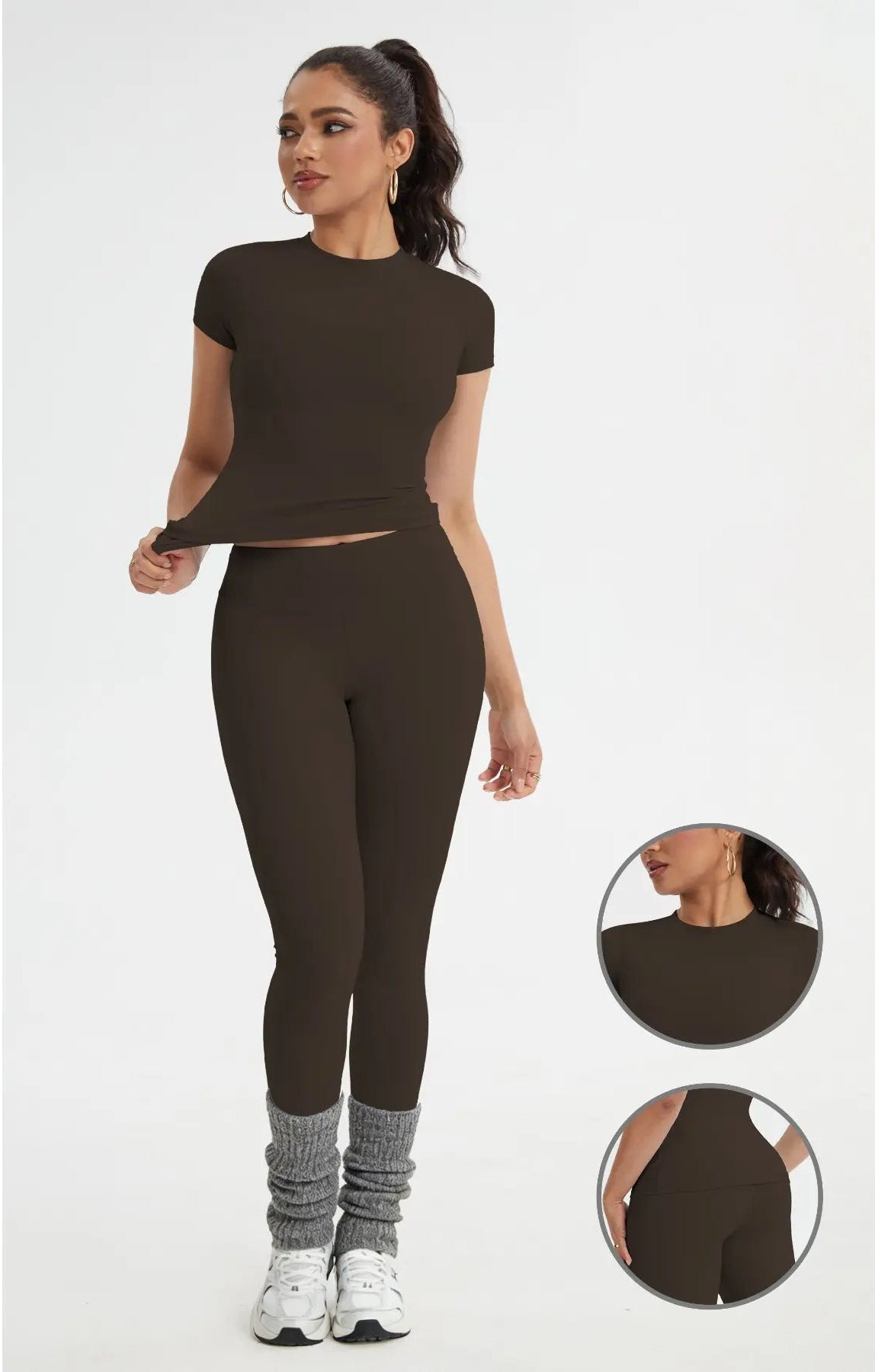 Women'S Sportswear Set, Slim-Fit Short Sleeves & High-Waisted Yoga Pants, Ideal for Gym Running Outdoor Activities, Gym Yoga Outfit