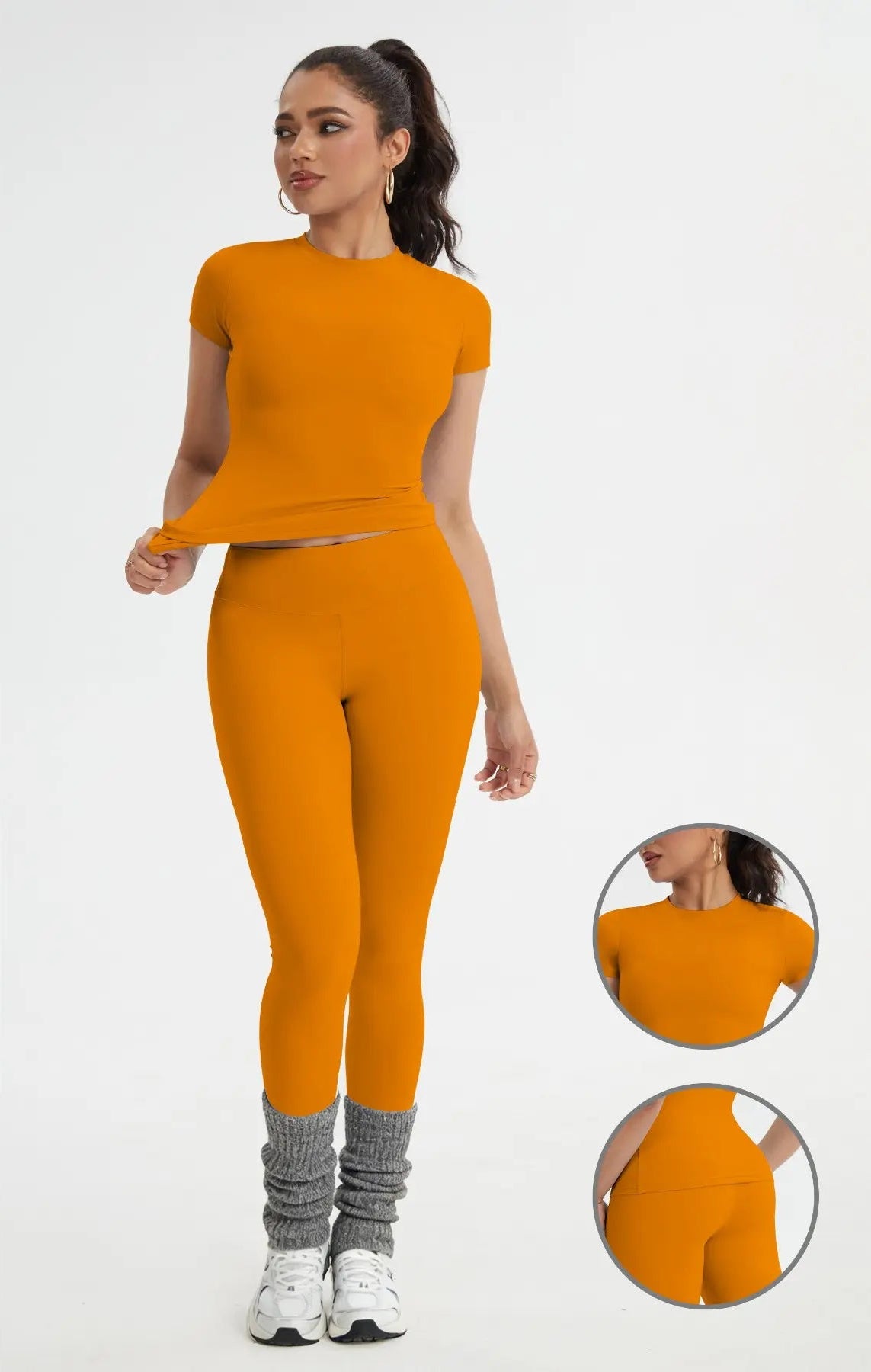 Women'S Sportswear Set, Slim-Fit Short Sleeves & High-Waisted Yoga Pants, Ideal for Gym Running Outdoor Activities, Gym Yoga Outfit